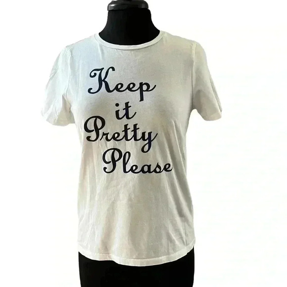 Draper James Keep it Pretty Please White Cotton Graphic Tee Size M - Picture 2 of 9